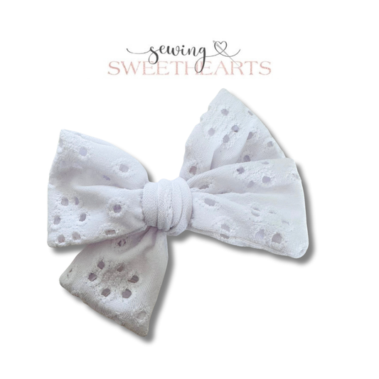 White Eyelet Bow Sewing Sweethearts