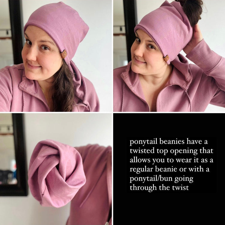 Mauve Ponytail Beanie  Sewing Sweethearts   