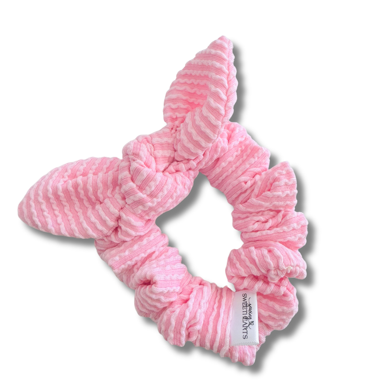 Pink Wavy Ribbed Bow Scrunchie Sewing Sweethearts