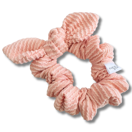 Peach Wavy Ribbed Bow Scrunchie Sewing Sweethearts