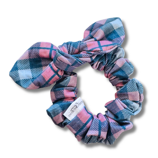 Cozy Blush Plaid Bow Scrunchie Sewing Sweethearts