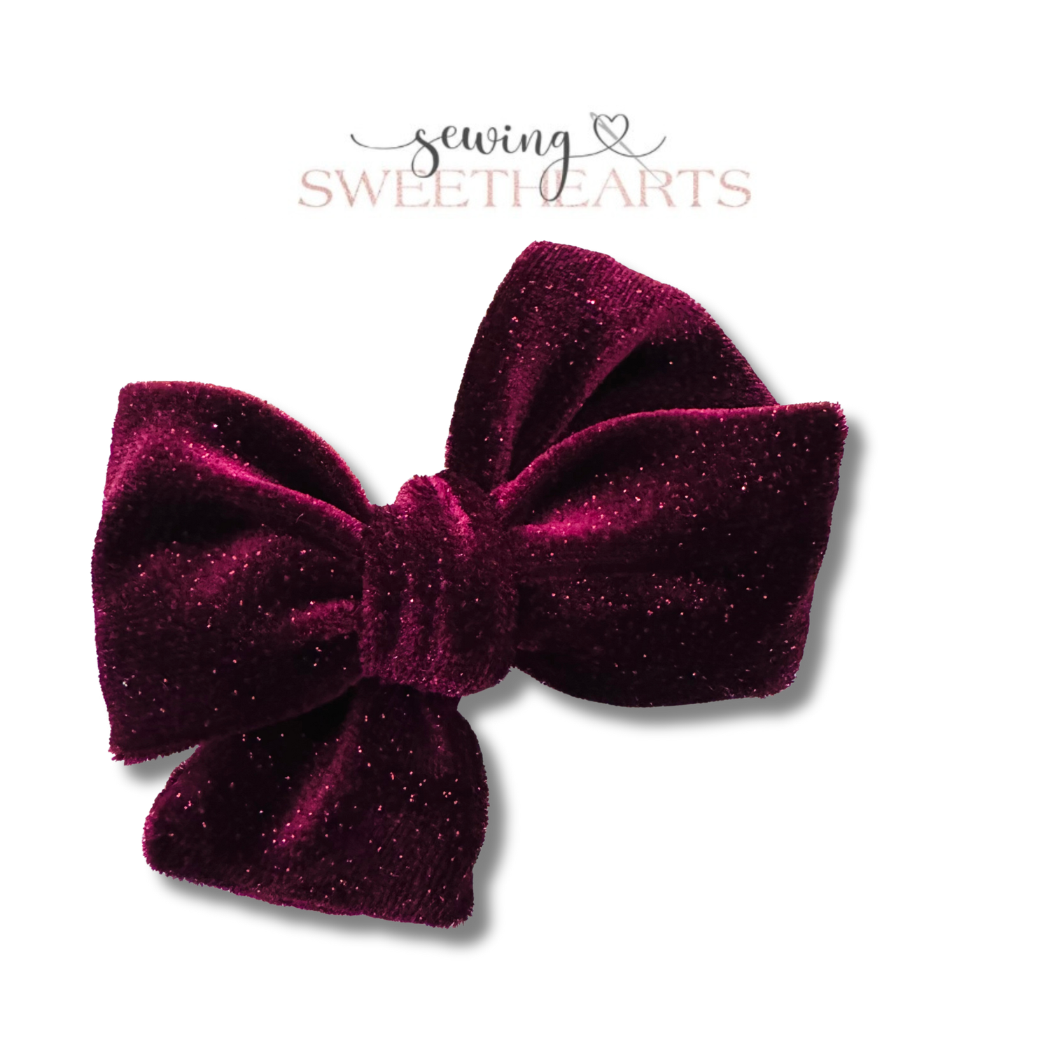 Burgundy Glitter Velvet Bow Sewing Sweethearts