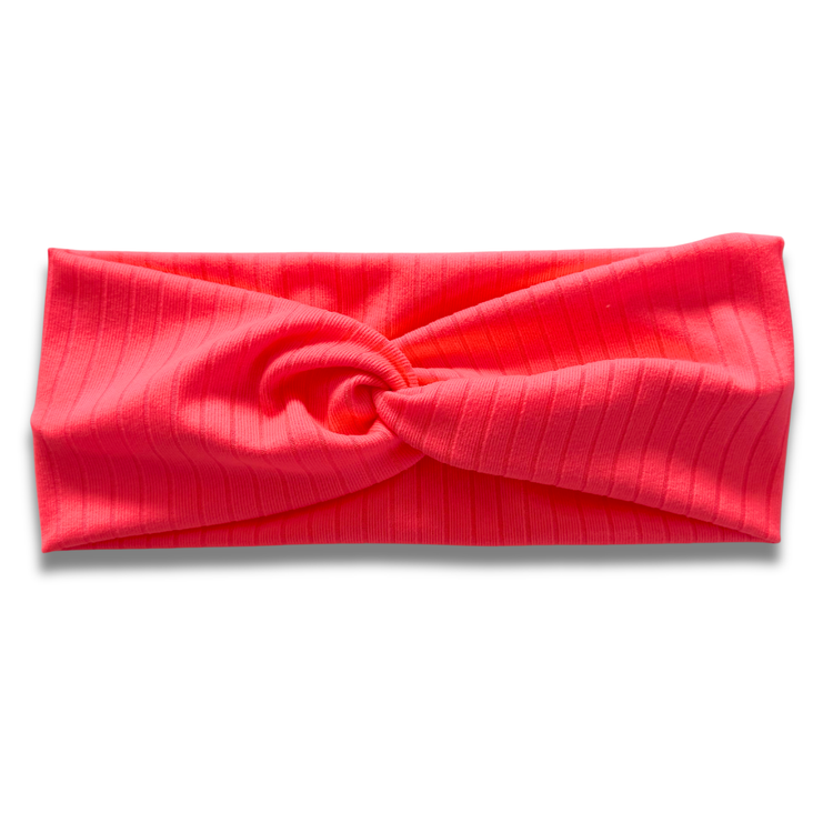 Neon Coral Ribbed Sweetheart Headband (or removable tie option) Sewing Sweethearts Sweetheart