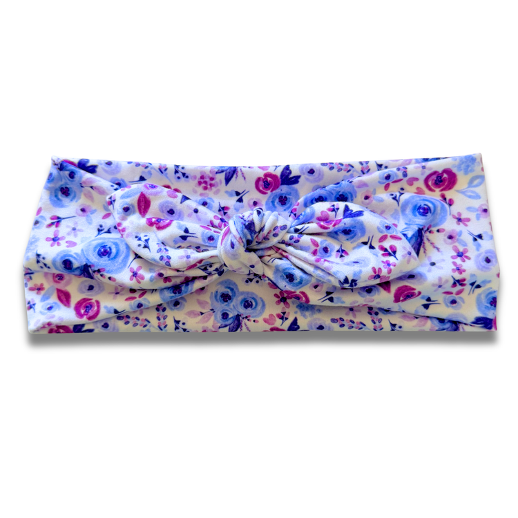 Violet Flowers Sweetheart Headband (or removable tie option) Sewing Sweethearts Sweetheart with Removable Tie