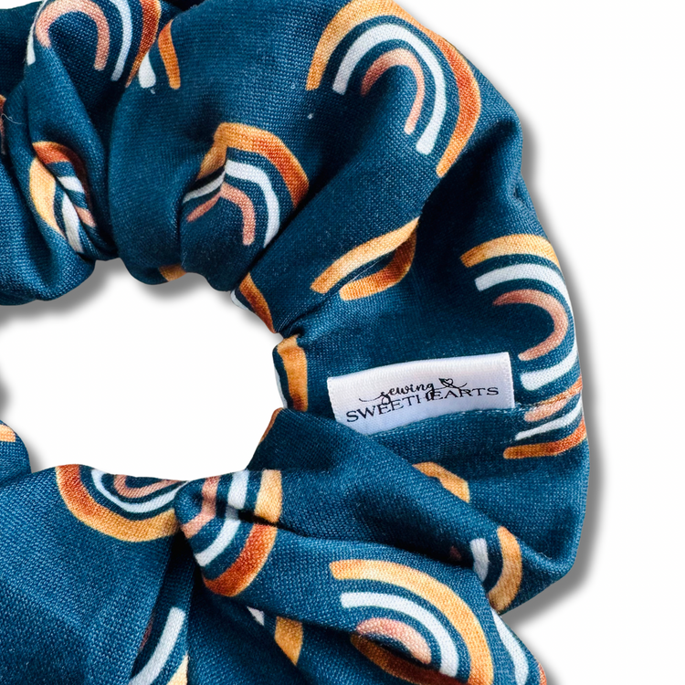 Navy Rainbows Scrunchie Sewing Sweethearts