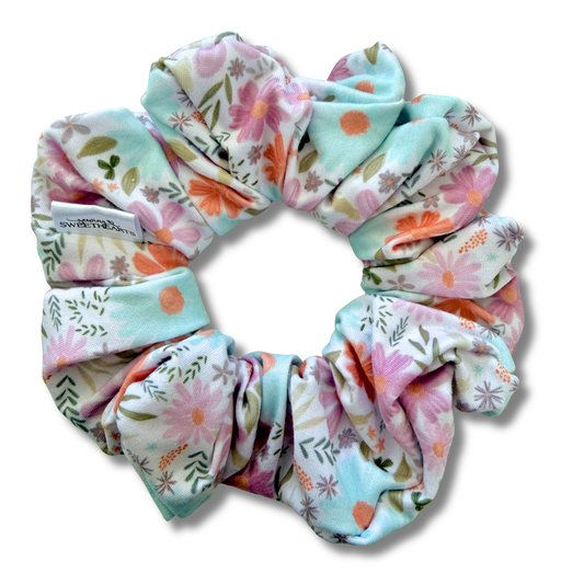 Coral Sky Blossoms Scrunchie Sewing Sweethearts