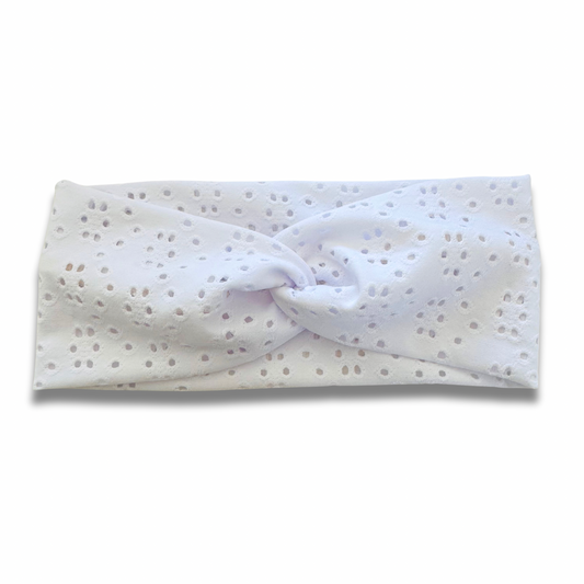 White Eyelet Sweetheart Headband (or removable tie option) Sewing Sweethearts Sweetheart