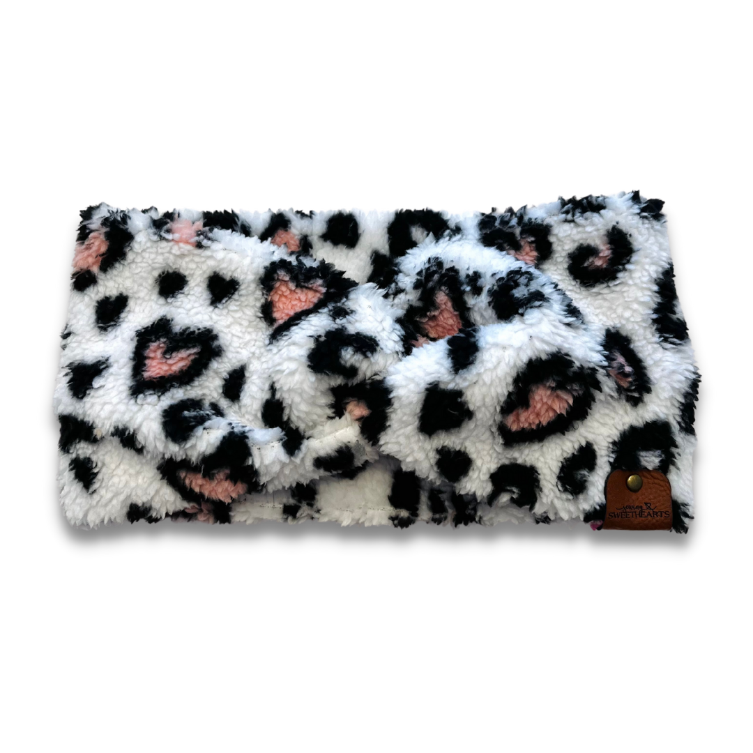 Leopard Hearts Sherpa Headband  Sewing Sweethearts   