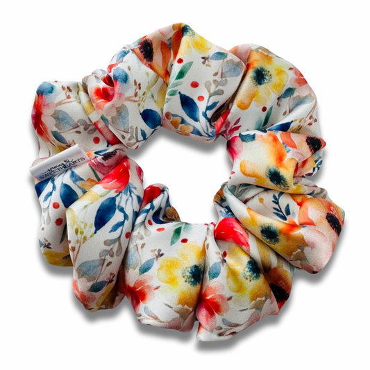 Bright Floral Satin Scrunchie  Sewing Sweethearts   