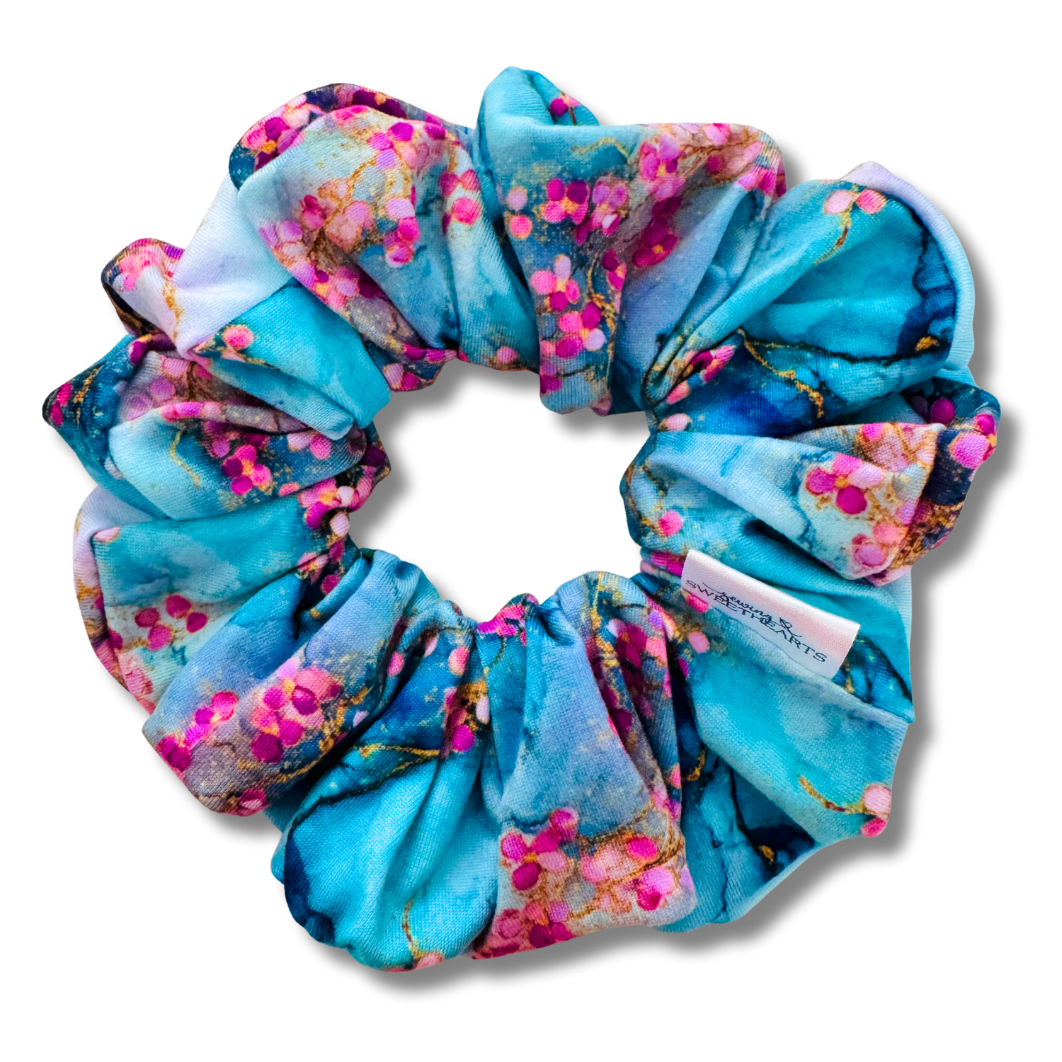 Blushing Aqua Blooms Scrunchie Sewing Sweethearts