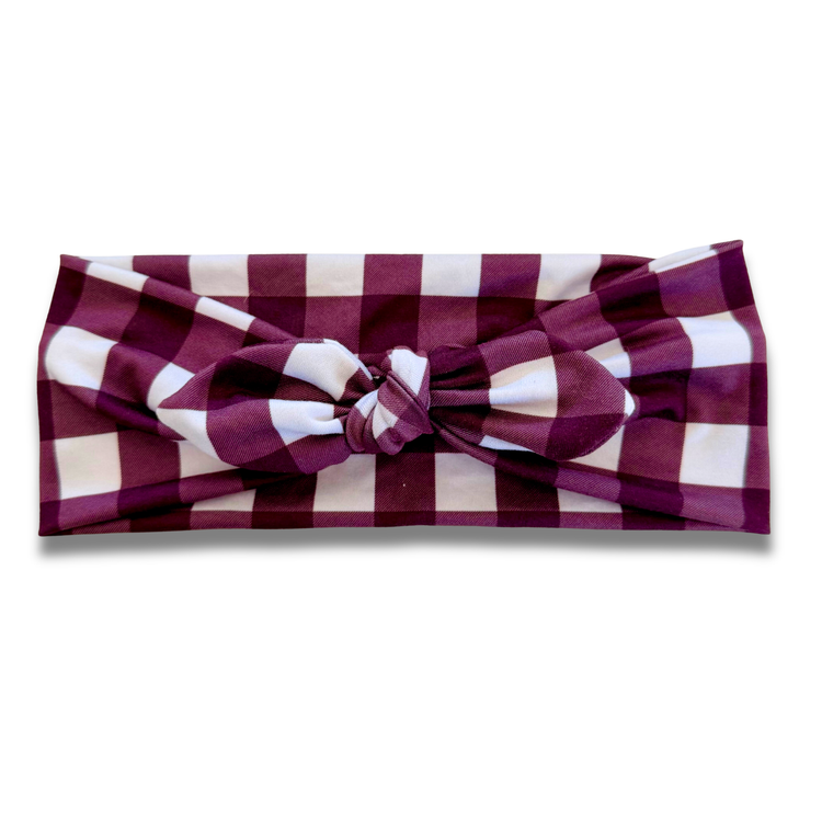 Maroon Plaid Sweetheart Headband (or removable tie option) Sewing Sweethearts Sweetheart with Removable Tie