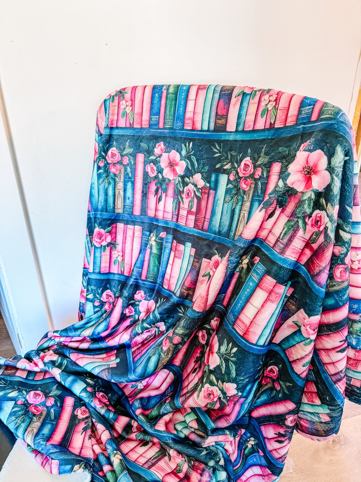 Navy & Pink Library Minky Blanket PREORDER (~4 weeks before shipping) Sewing Sweethearts