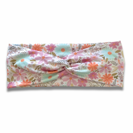 Coral Sky Blossoms Sweetheart Headband (or removable tie option) Sewing Sweethearts Sweetheart