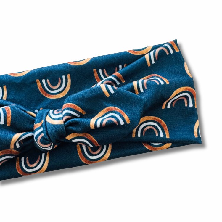 Navy Rainbows Sweetheart Headband (or removable tie option) Sewing Sweethearts