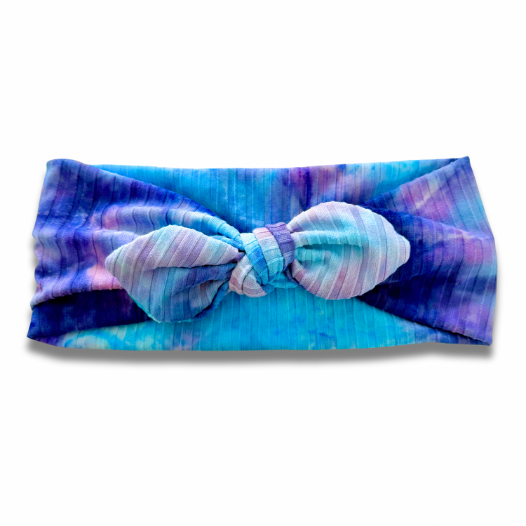 Violet Blue Tie Dye Ribbed Sweetheart Headband (or removable tie option) Sewing Sweethearts Sweetheart with Removable Tie