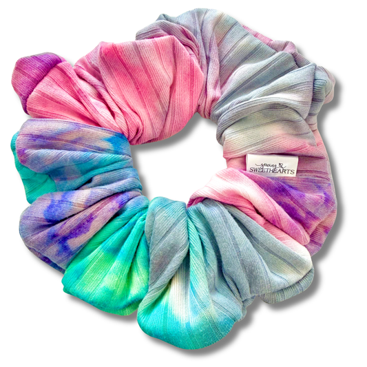 Pink Mint Tie Dye Ribbed Scrunchie Sewing Sweethearts
