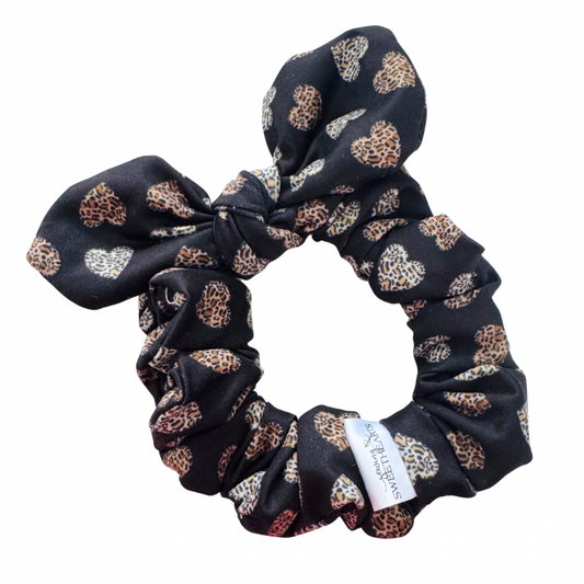 Leopard Hearts Bow Scrunchie Sewing Sweethearts