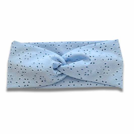 Light Blue Eyelet Sweetheart Headband (or removable tie option) Sewing Sweethearts Sweetheart