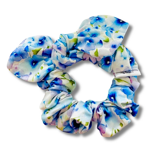 Blue Pansies Bow Scrunchie  Sewing Sweethearts   