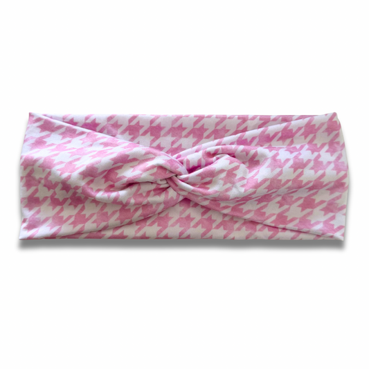 Pink Houndstooth Sweetheart Headband (or removable tie option) Sewing Sweethearts Sweetheart