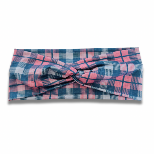 Cozy Blush Plaid Sweetheart Headband (or removable tie option) Sewing Sweethearts Sweetheart