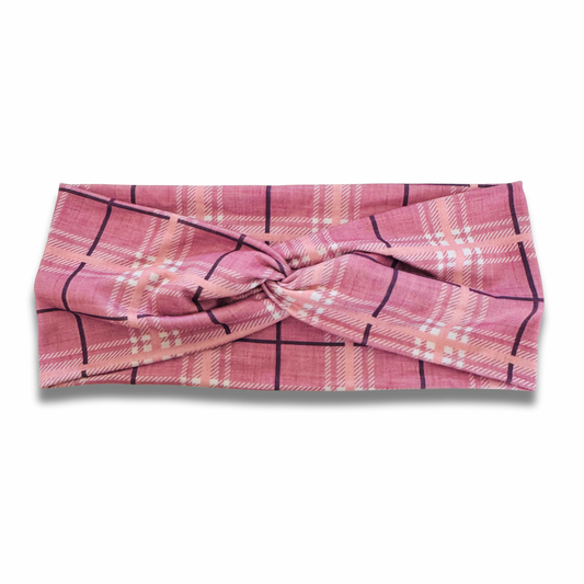 Dusty Rose Plaid Sweetheart Headband (or removable tie option) Sewing Sweethearts Sweetheart