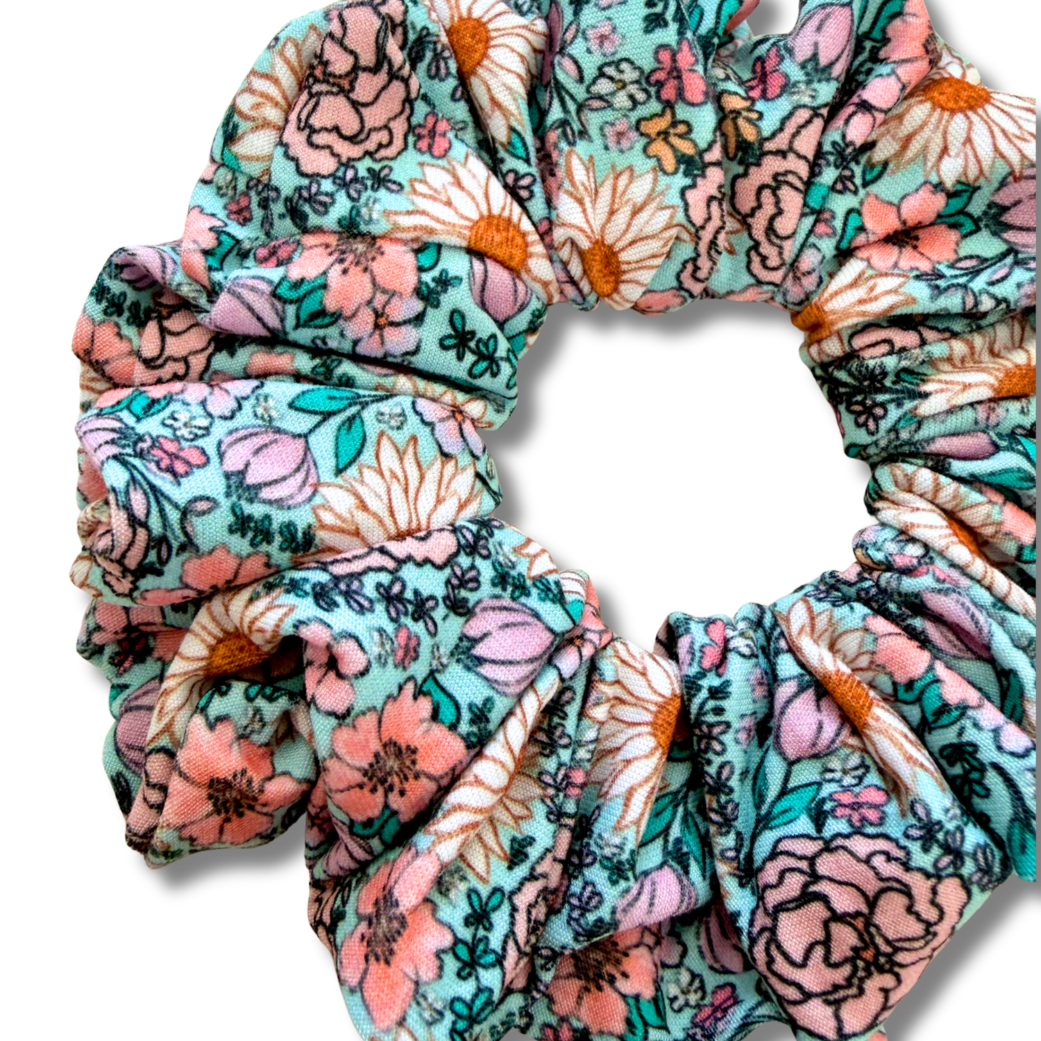 Aqua Daisies Scrunchie Sewing Sweethearts
