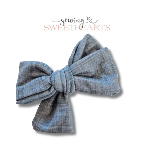 Grey Linen Style Bow Sewing Sweethearts