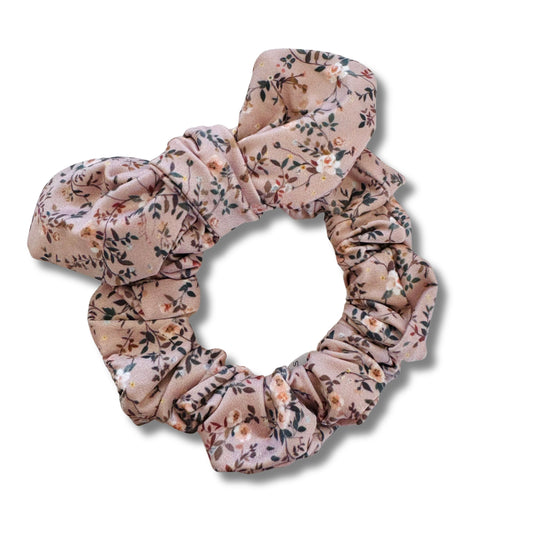 Ditsy Tan Flowers Bow Scrunchie  Sewing Sweethearts   