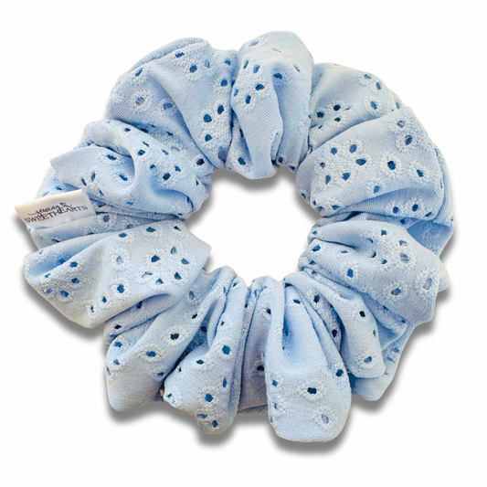 Light Blue Eyelet Scrunchie Sewing Sweethearts