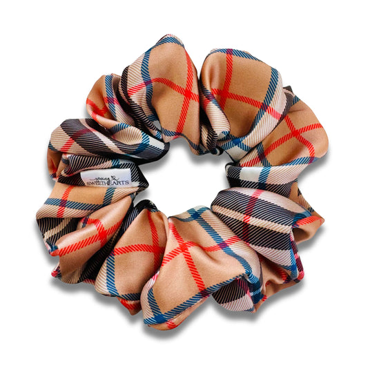 Tan Plaid Satin Scrunchie  Sewing Sweethearts   