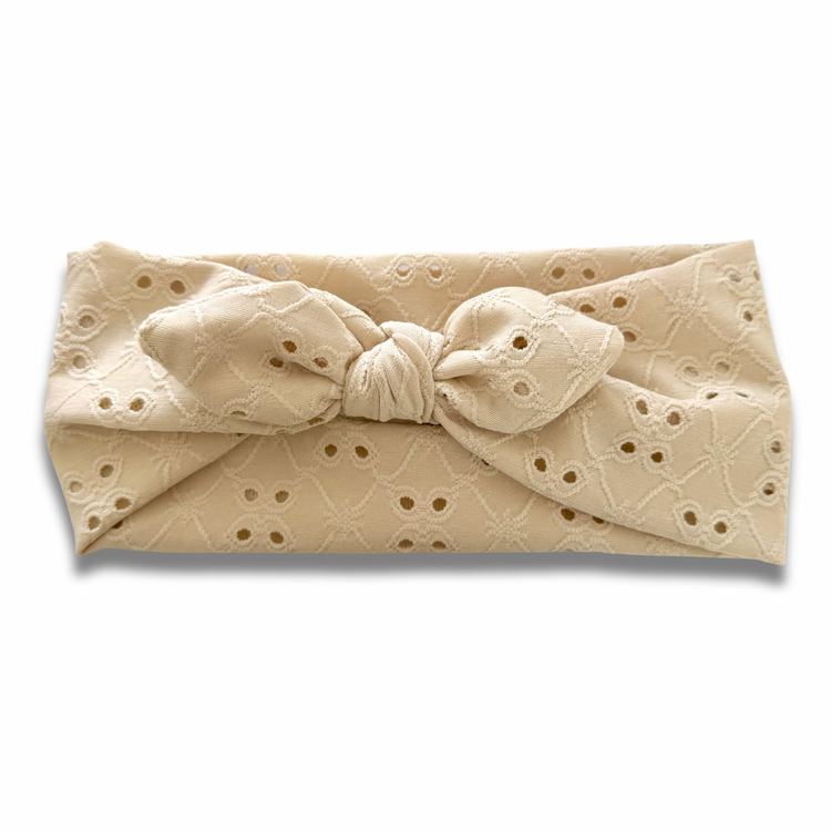 Beige Eyelet Sweetheart Headband (or removable tie option) Sewing Sweethearts Sweetheart with Removable Tie