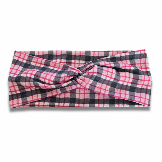 Pretty in Pink Plaid Sweetheart Headband (or removable tie option) Sewing Sweethearts Sweetheart