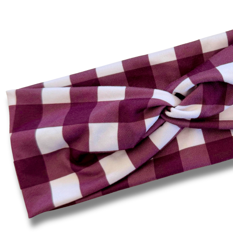 Maroon Plaid Sweetheart Headband (or removable tie option) Sewing Sweethearts
