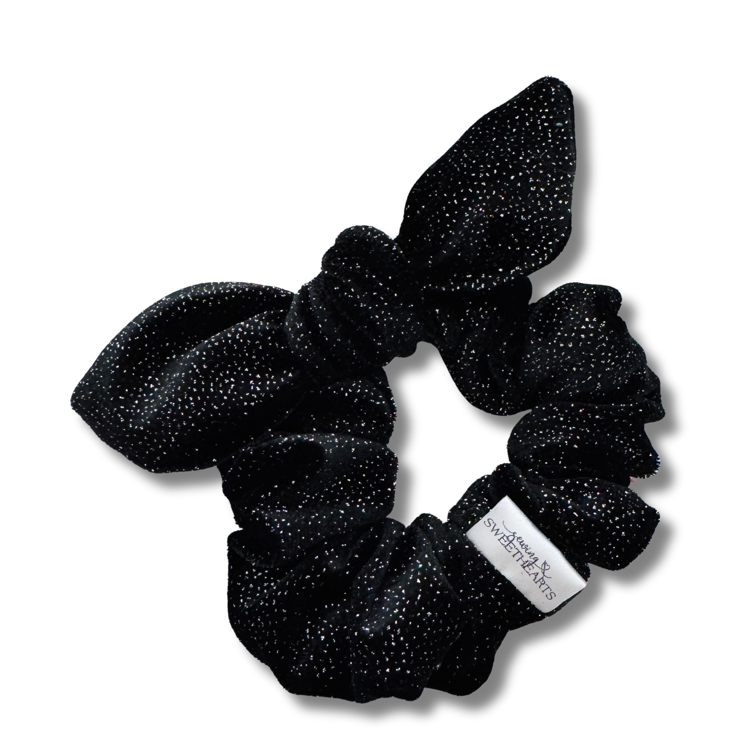 Black Glitter Velvet Bow Scrunchie Sewing Sweethearts