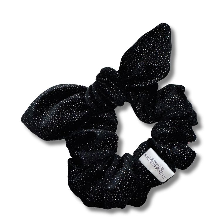 Black Glitter Velvet Bow Scrunchie Sewing Sweethearts