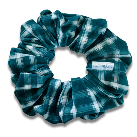 Dark Green Plaid Scrunchie Sewing Sweethearts