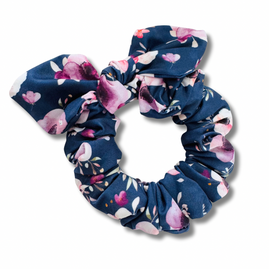 Purple Navy Floral Bow Scrunchie Sewing Sweethearts