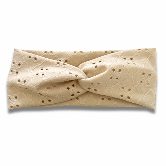 Beige Eyelet Sweetheart Headband (or removable tie option) Sewing Sweethearts Sweetheart