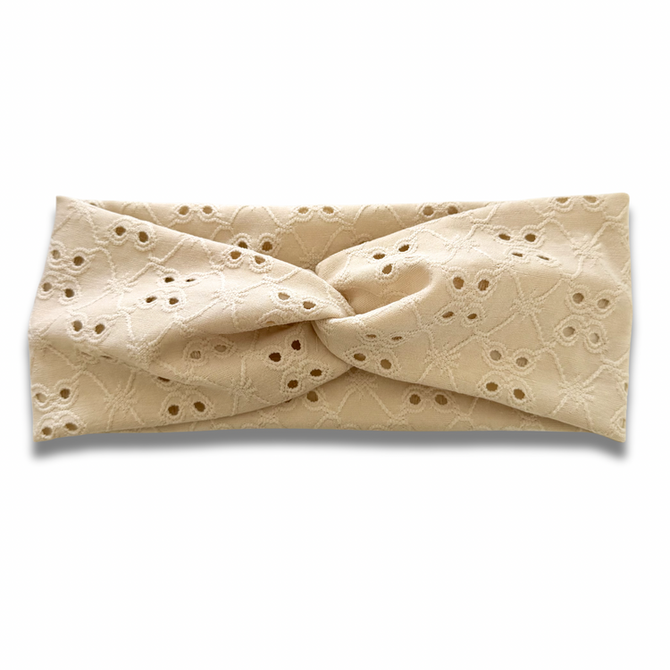 Beige Eyelet Sweetheart Headband (or removable tie option) Sewing Sweethearts Sweetheart