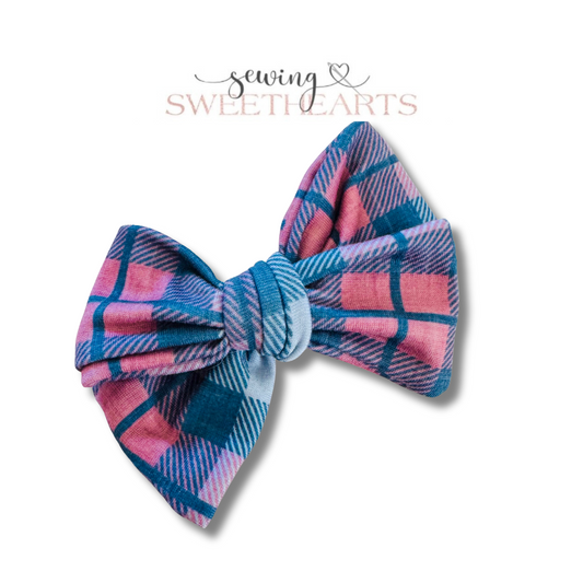Cozy Blush Plaid Bow Sewing Sweethearts