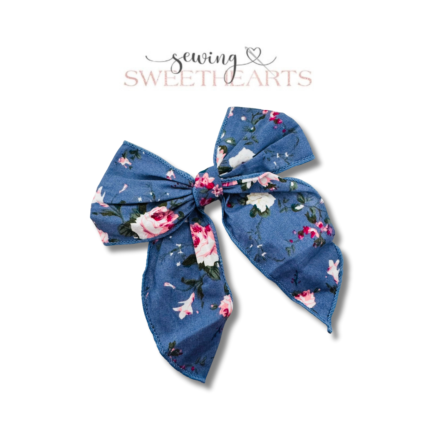 Dark Blue Flowers Fable Bow Clip Sewing Sweethearts