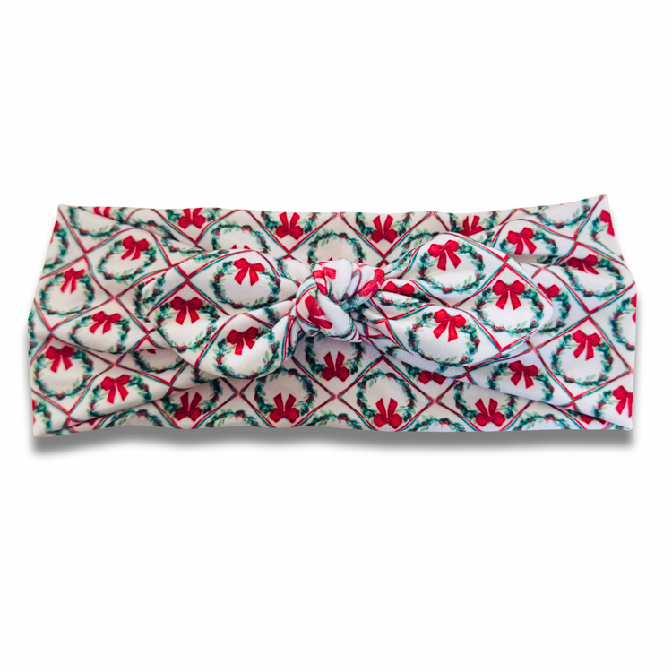 Oh Christmas Wreath Sweetheart Headband (or removable tie option)