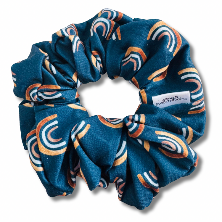 Navy Rainbows Scrunchie Sewing Sweethearts