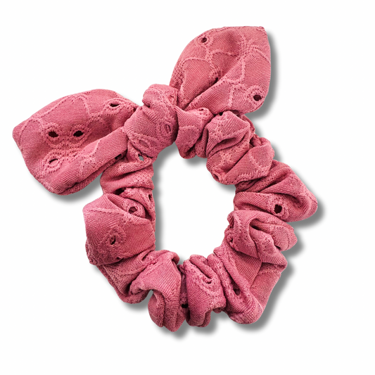 Dark Rose Eyelet Bow Scrunchie Sewing Sweethearts