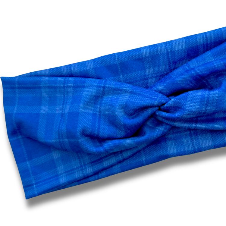 Blue Plaid Sweetheart Headband (or removable tie option) Sewing Sweethearts