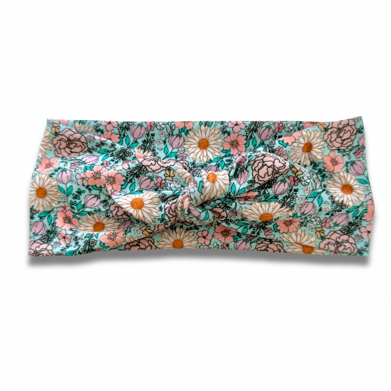 Aqua Daisies Sweetheart Headband (or removable tie option) Sewing Sweethearts Sweetheart with Removable Tie