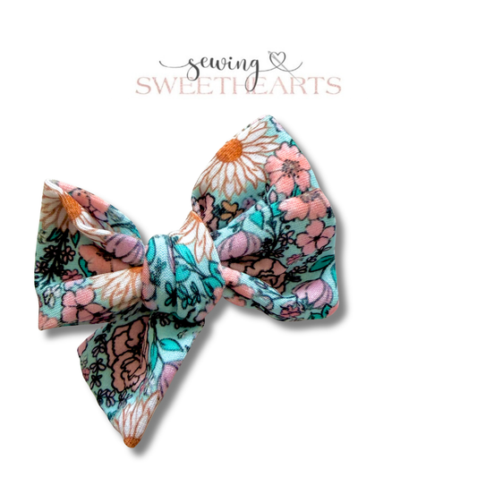 Aqua Daisies Bow Sewing Sweethearts