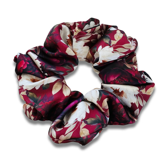 Burgundy Peony Satin Scrunchie  Sewing Sweethearts   