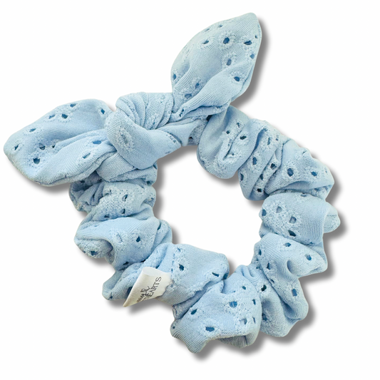 Light Blue Eyelet Bow Scrunchie Sewing Sweethearts